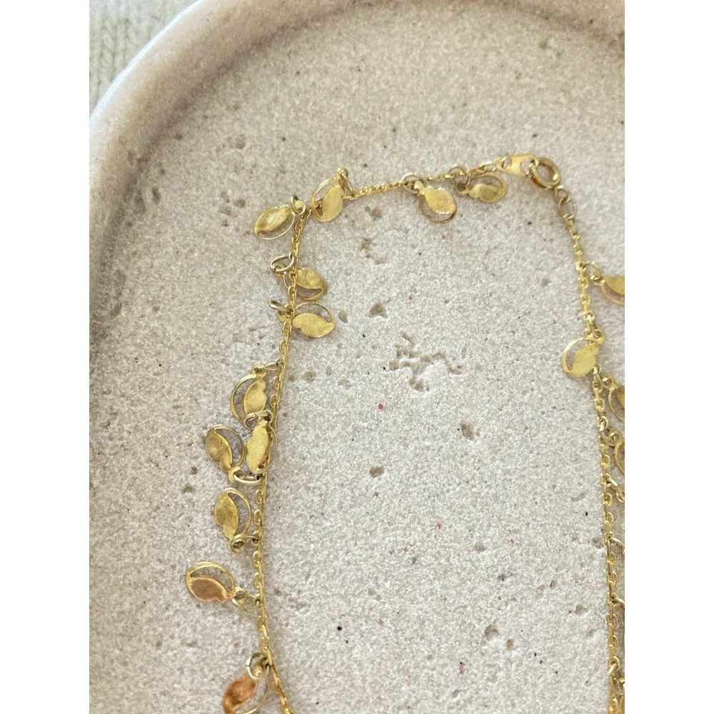 Gold Tone Dainty‎ Leaf Charm Anklet Minimalist Boho Dangle Romantic Feminine